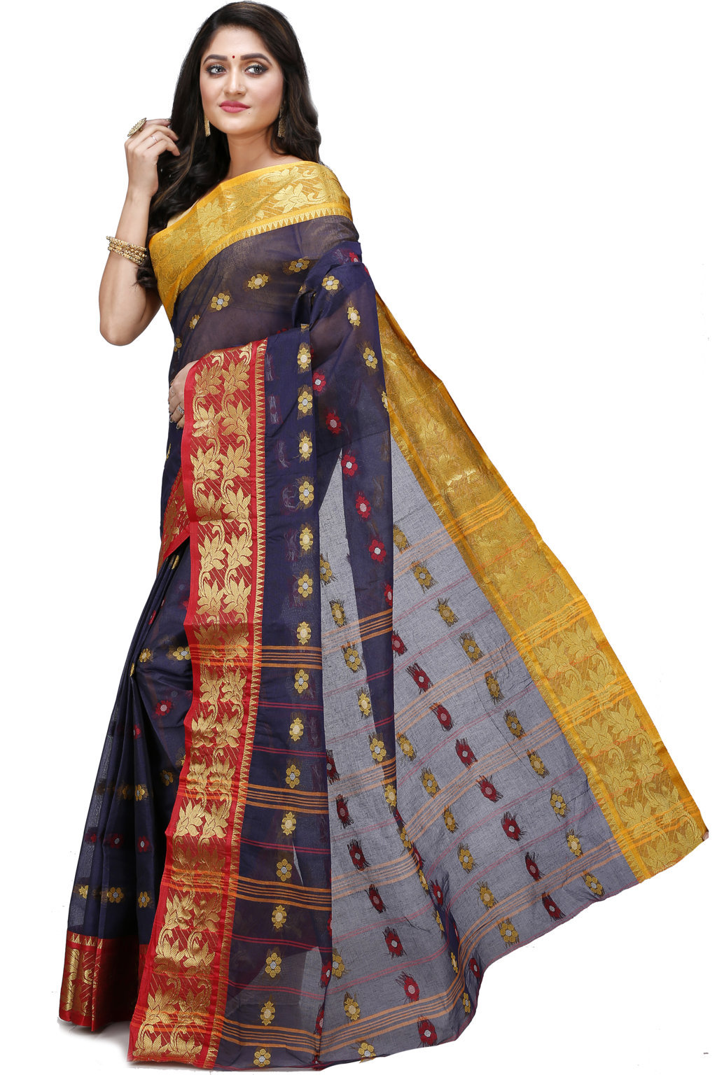 Naby Blue Pure Cotton Dui_Has Tant Saree (868)